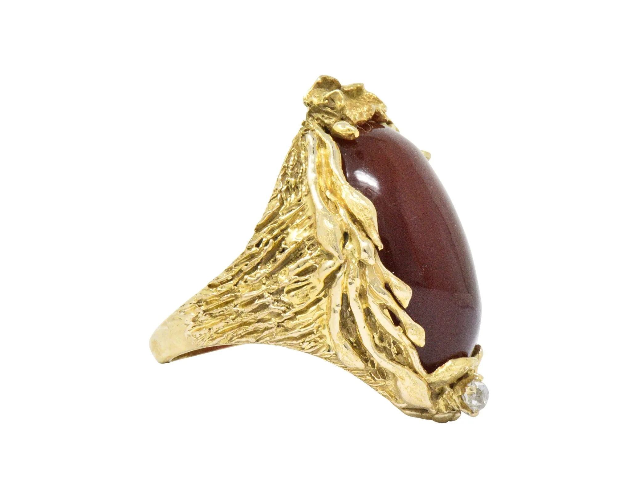 Art Nouveau Carnelian Diamond 14 Karat Gold Ring