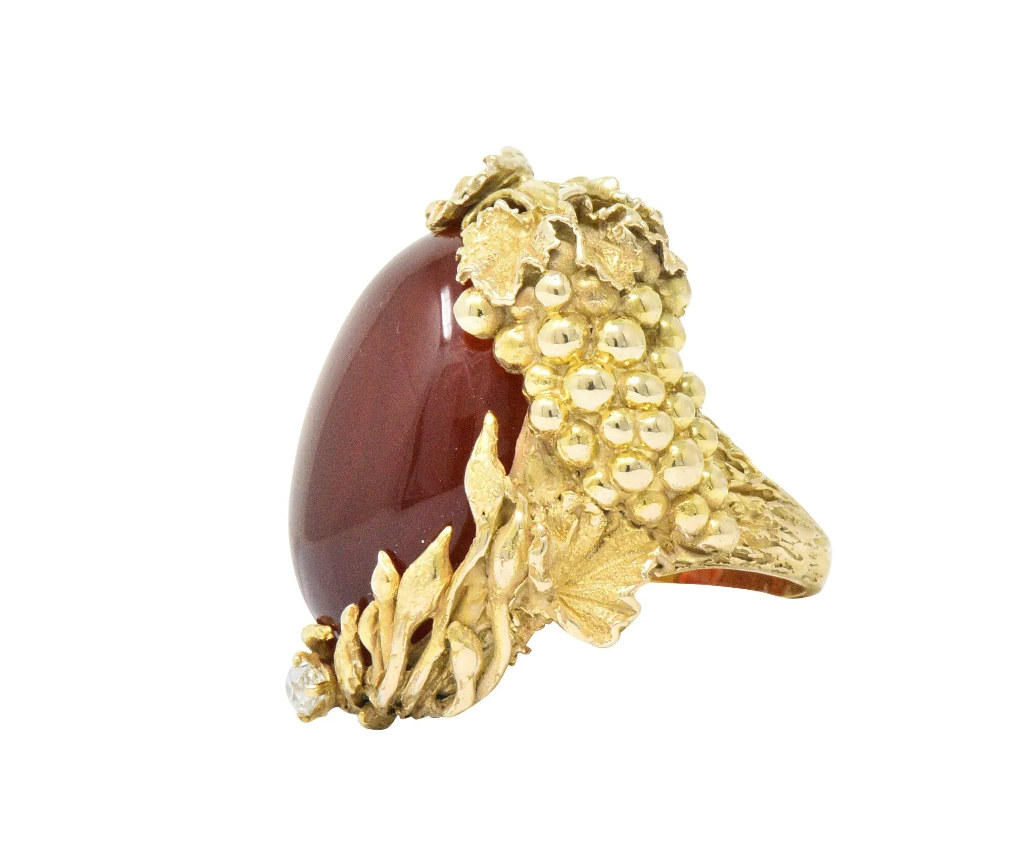 Art Nouveau Carnelian Diamond 14 Karat Gold Ring