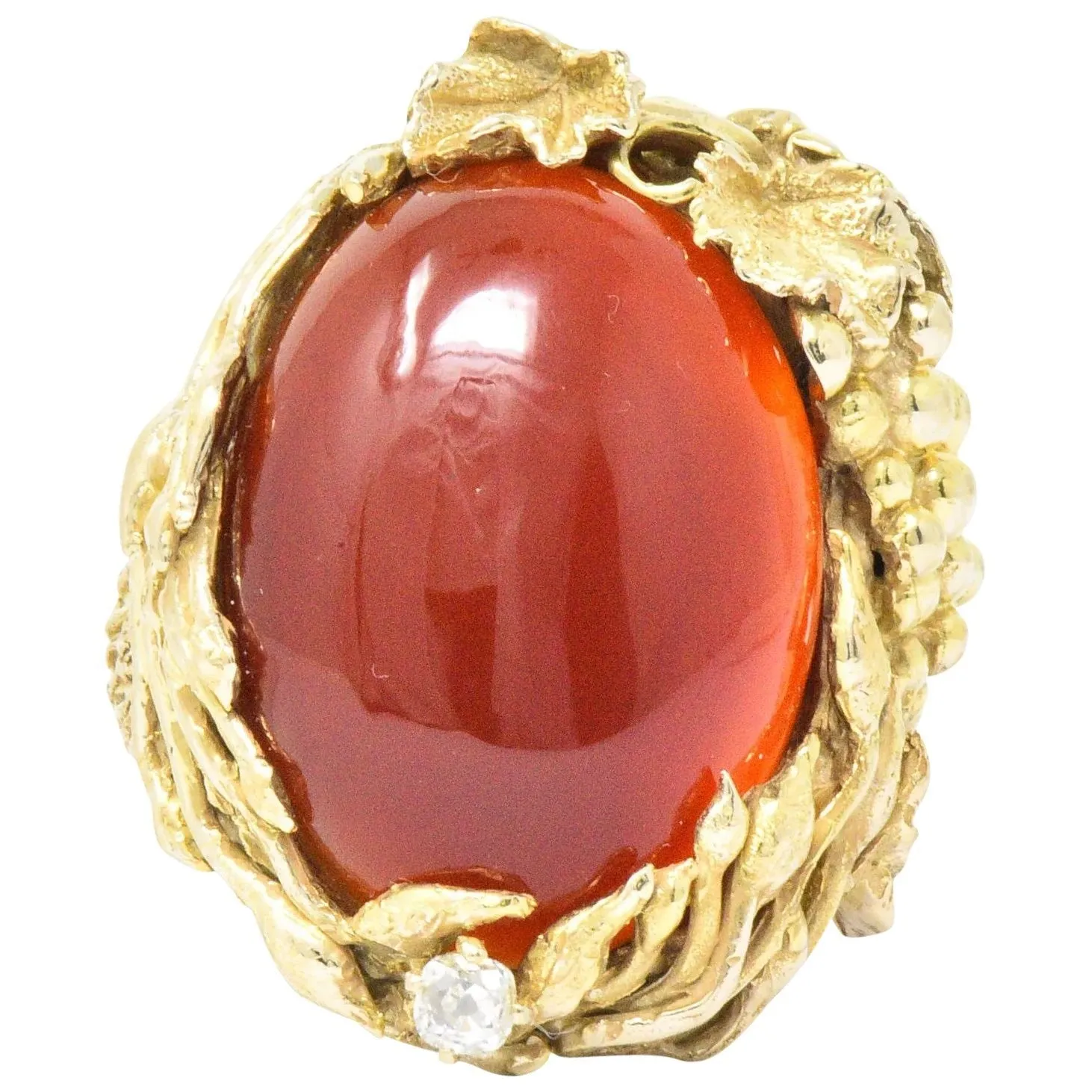 Art Nouveau Carnelian Diamond 14 Karat Gold Ring