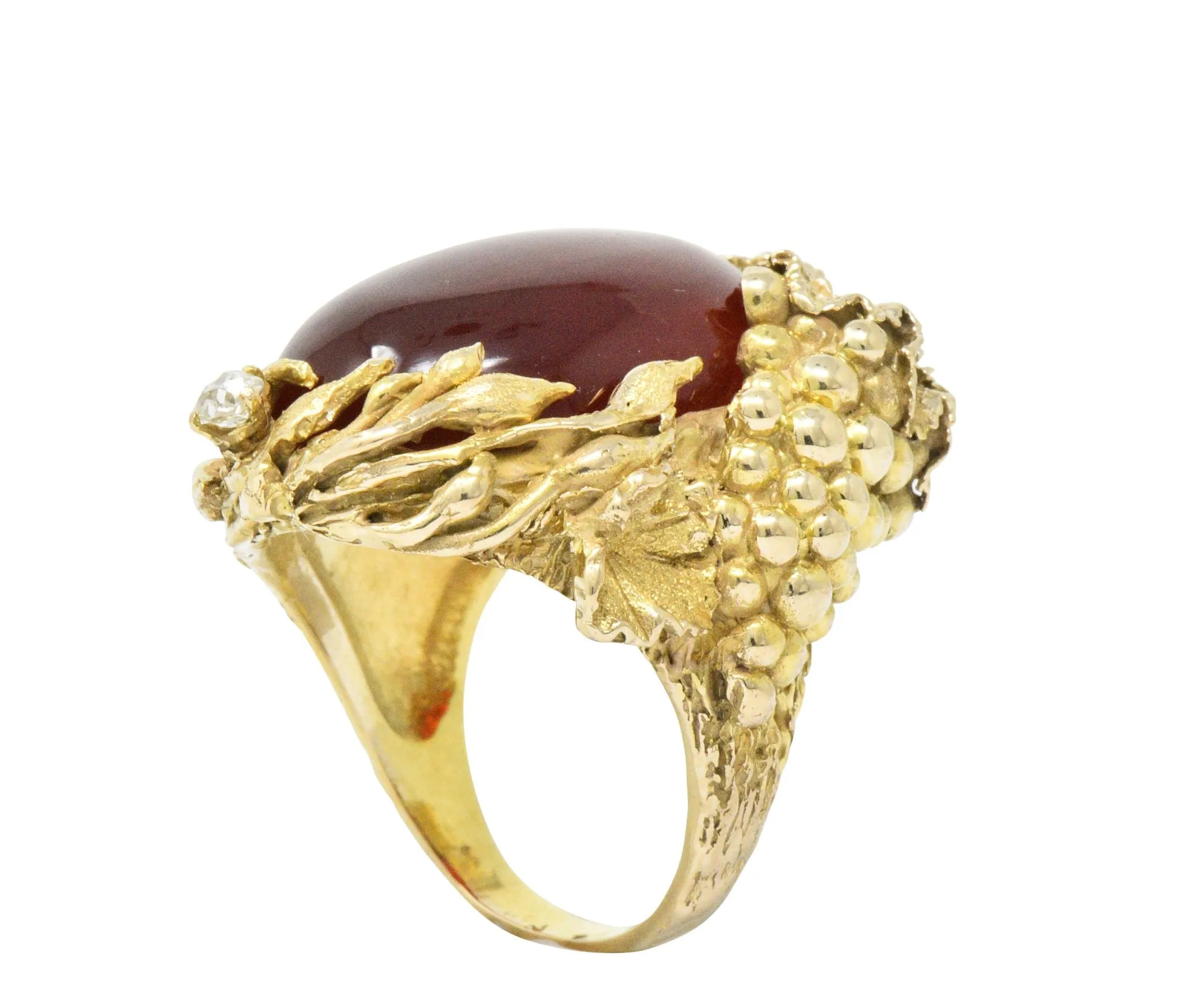 Art Nouveau Carnelian Diamond 14 Karat Gold Ring