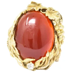 Art Nouveau Carnelian Diamond 14 Karat Gold Ring
