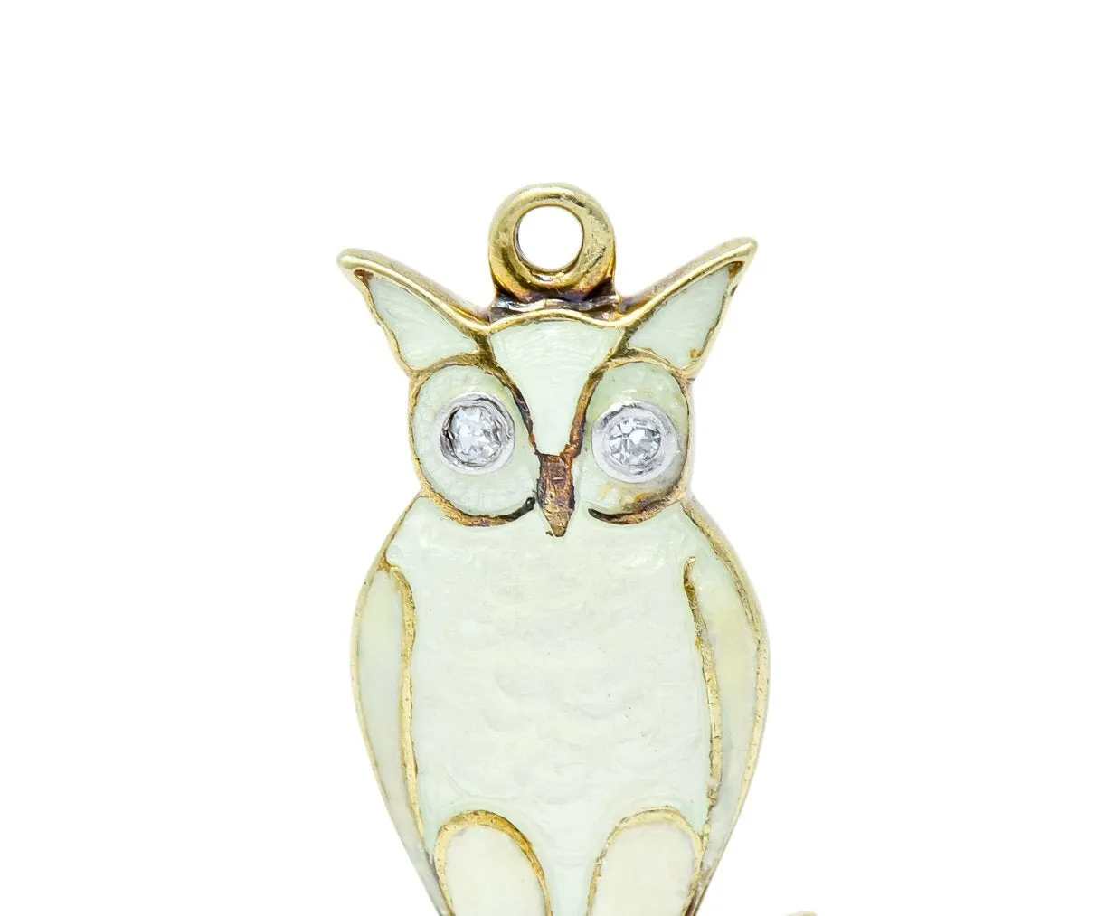 Art Nouveau Diamond Enamel 14 Karat Gold Owl Charm