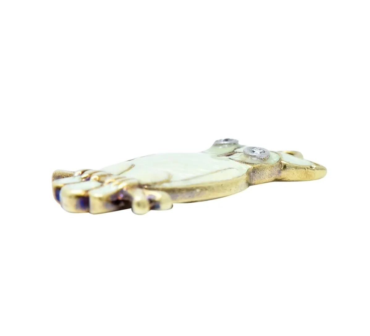 Art Nouveau Diamond Enamel 14 Karat Gold Owl Charm