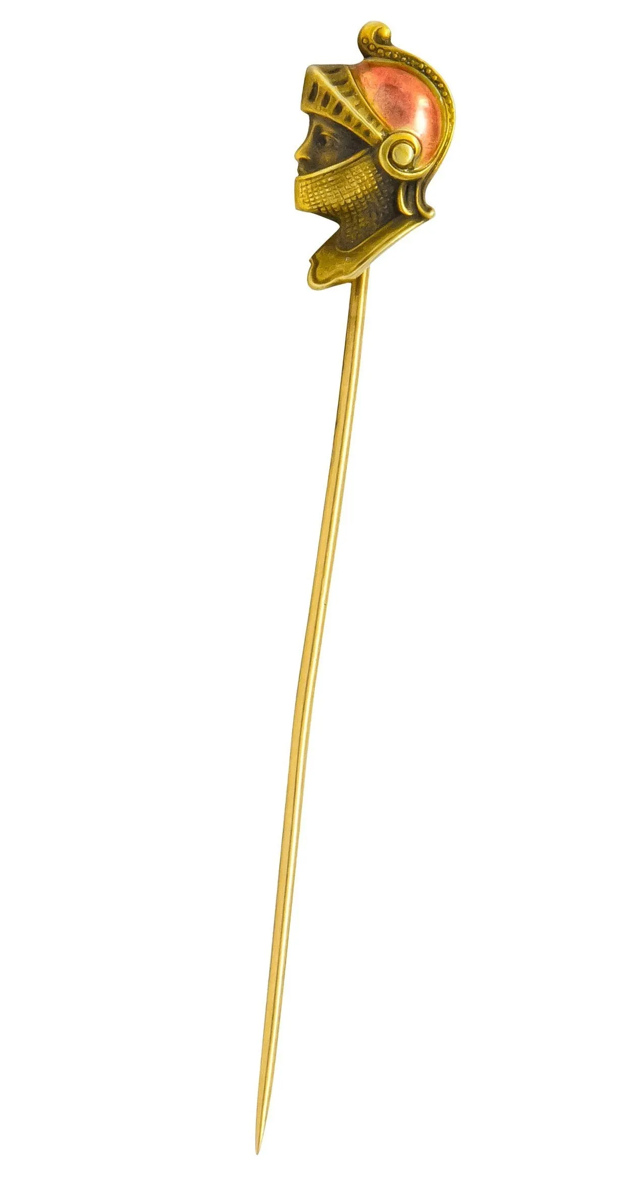 Art Nouveau Enamel 14 Karat Gold Knight Stickpin