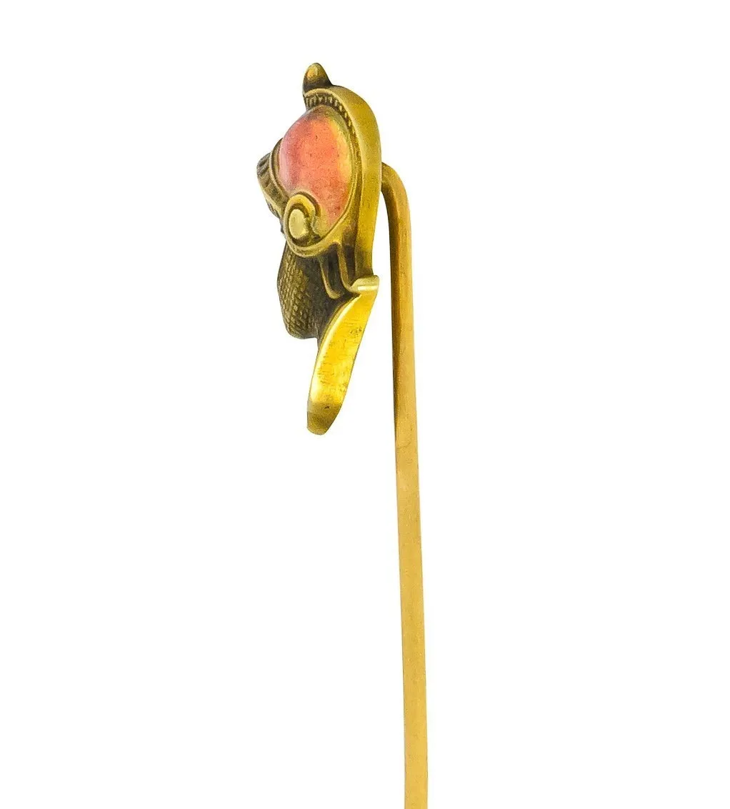 Art Nouveau Enamel 14 Karat Gold Knight Stickpin