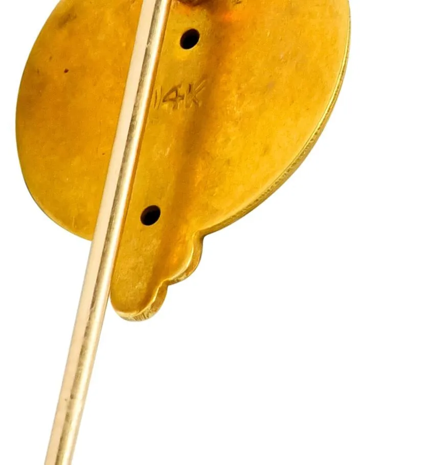 Art Nouveau Enamel Diamond Sapphire 14 Karat Gold Empress Stickpin