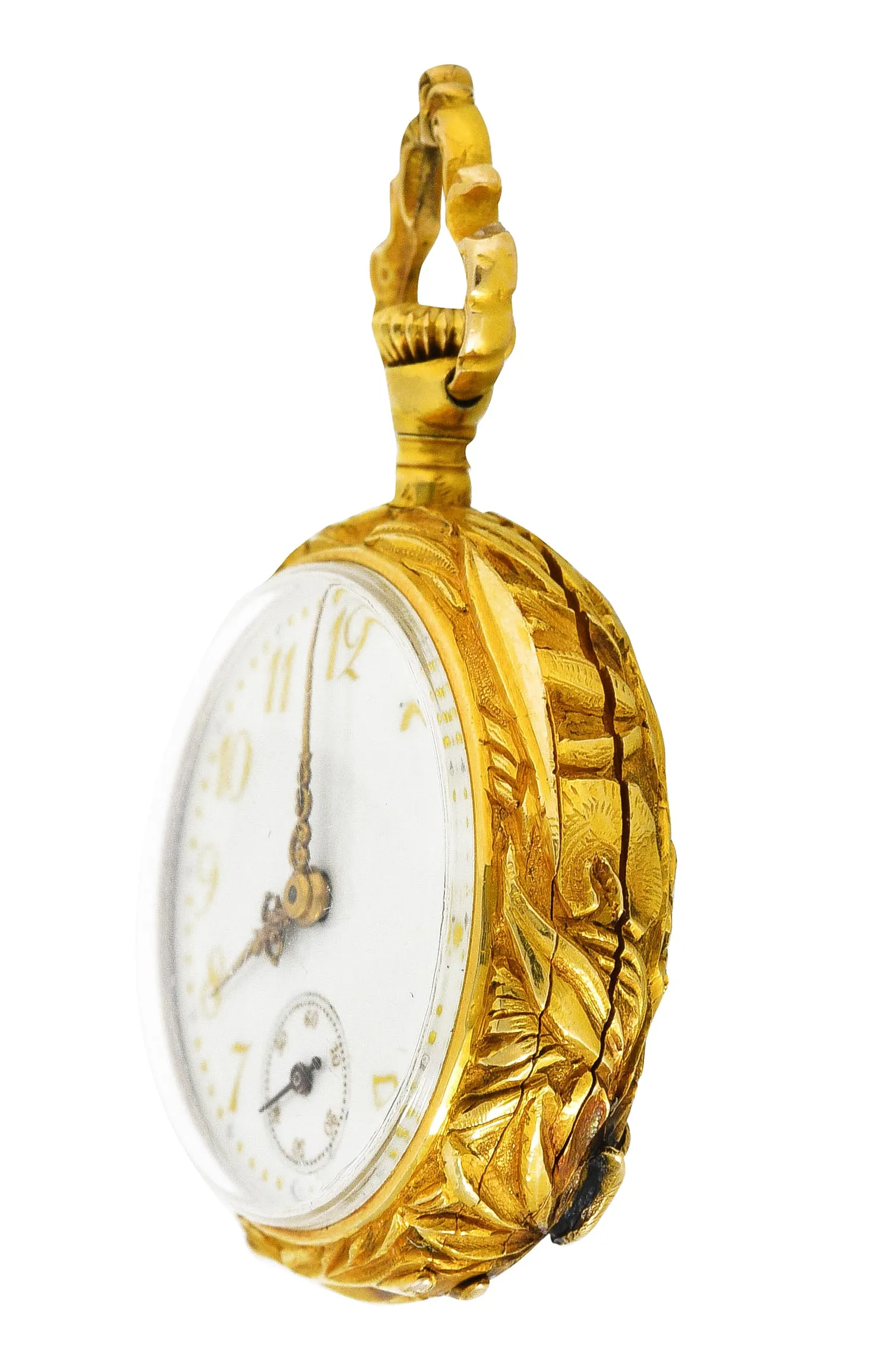 Art Nouveau Guilloche Enamel Diamond Demantoid Garnet 18 Karat Gold Dragonfly Watch