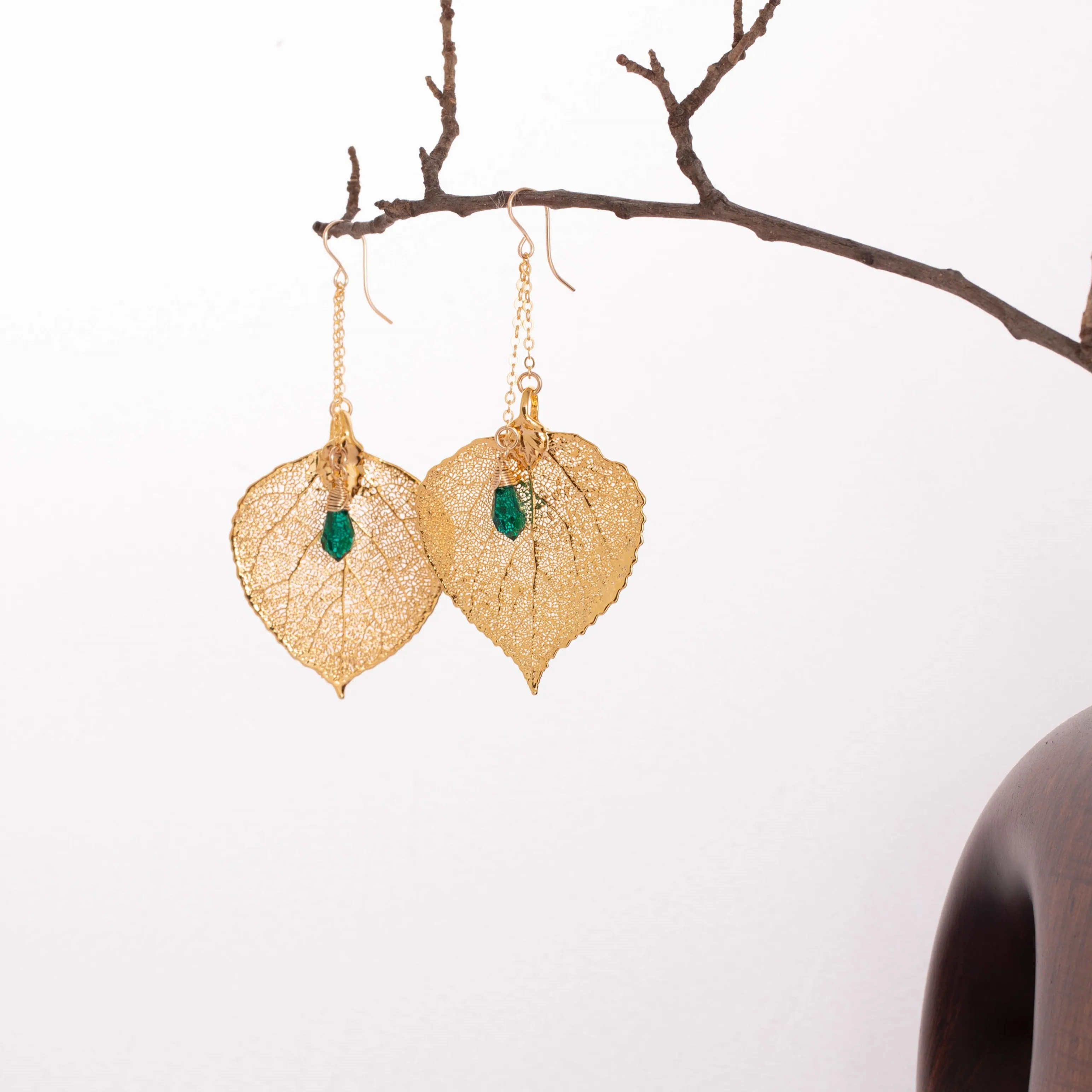 Aspen Leaf Earrings with Custom Birthstone