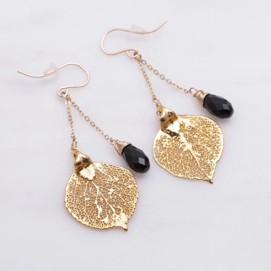 Aspen Leaf Earrings with Custom Birthstone