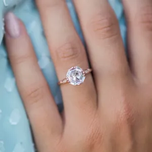 Asscher Moissanite Engagement Ring White Gold Vintage Unique Engagement Ring for women wedding Anniversary Gift halo and thin channel pave