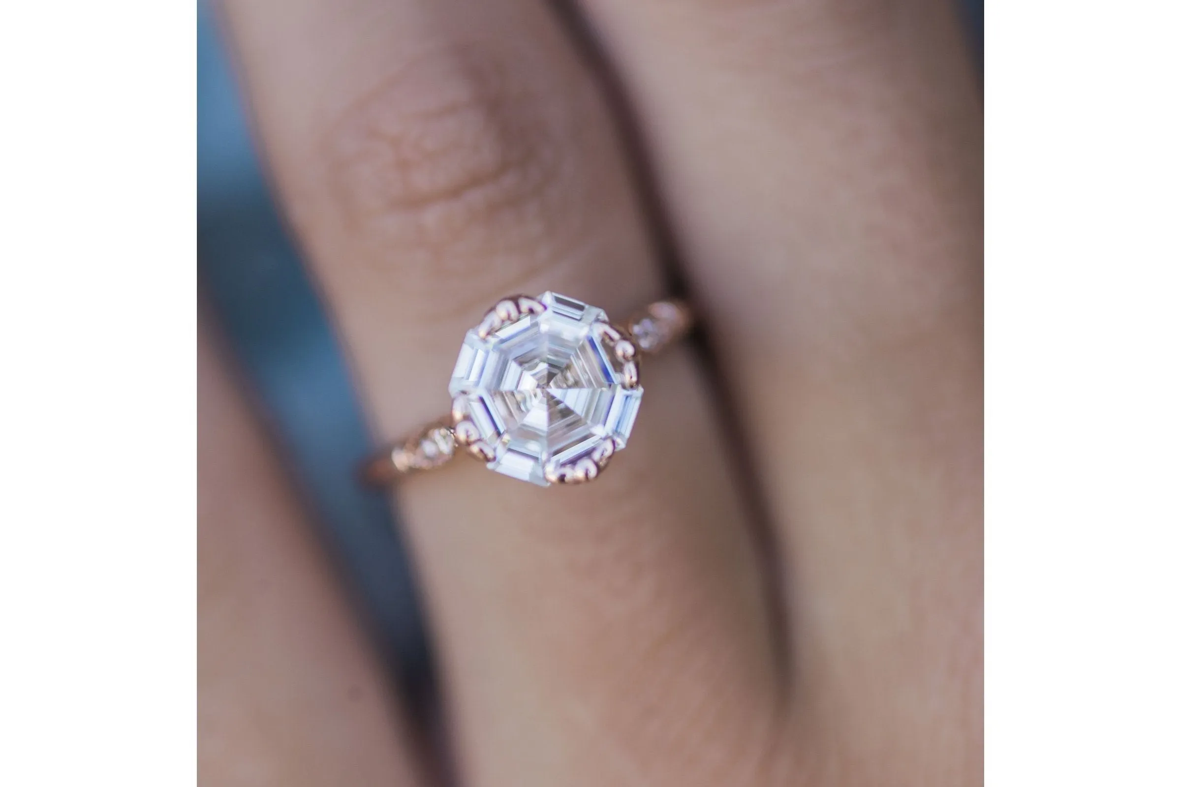 Asscher Moissanite Engagement Ring White Gold Vintage Unique Engagement Ring for women wedding Anniversary Gift halo and thin channel pave
