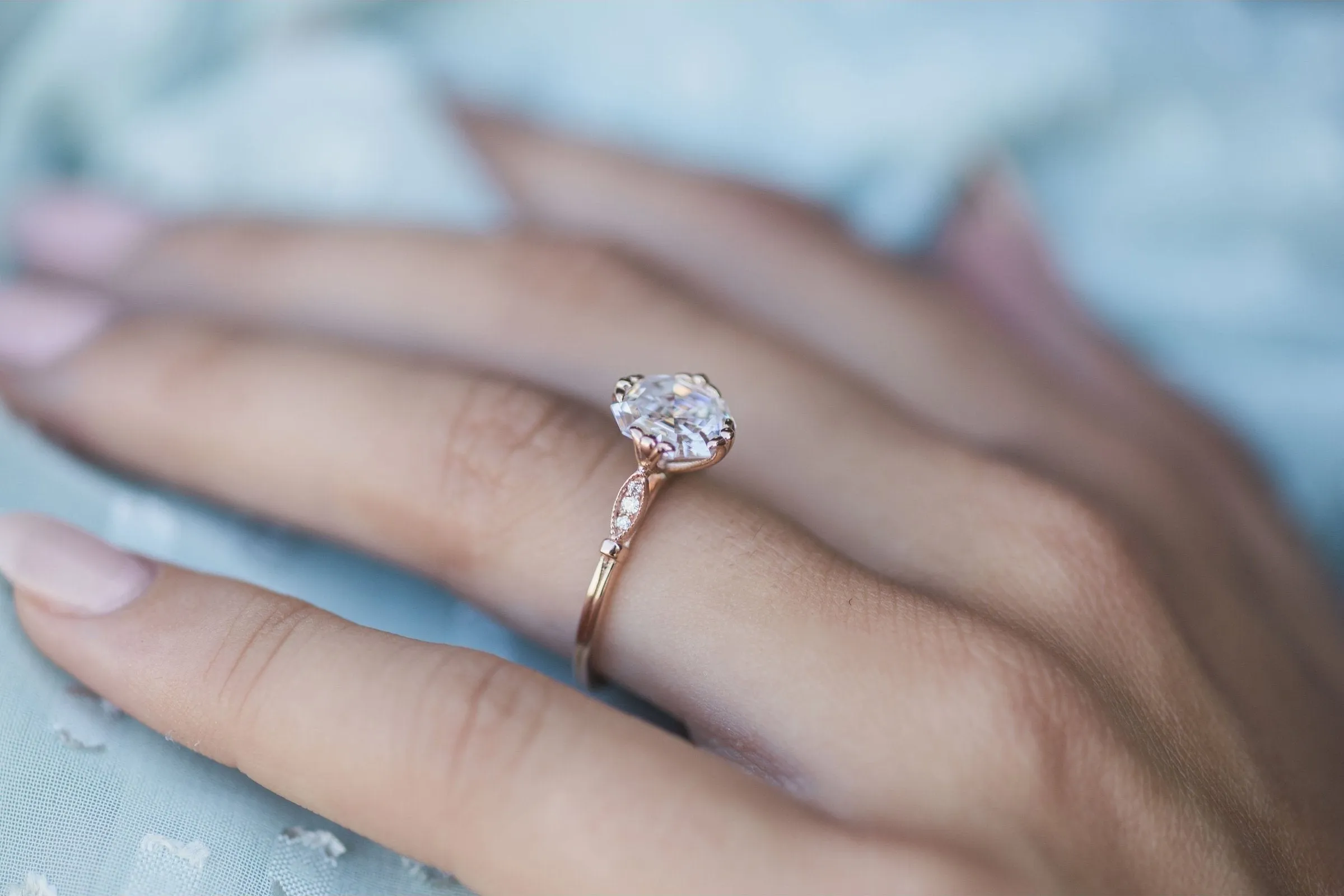 Asscher Moissanite Engagement Ring White Gold Vintage Unique Engagement Ring for women wedding Anniversary Gift halo and thin channel pave