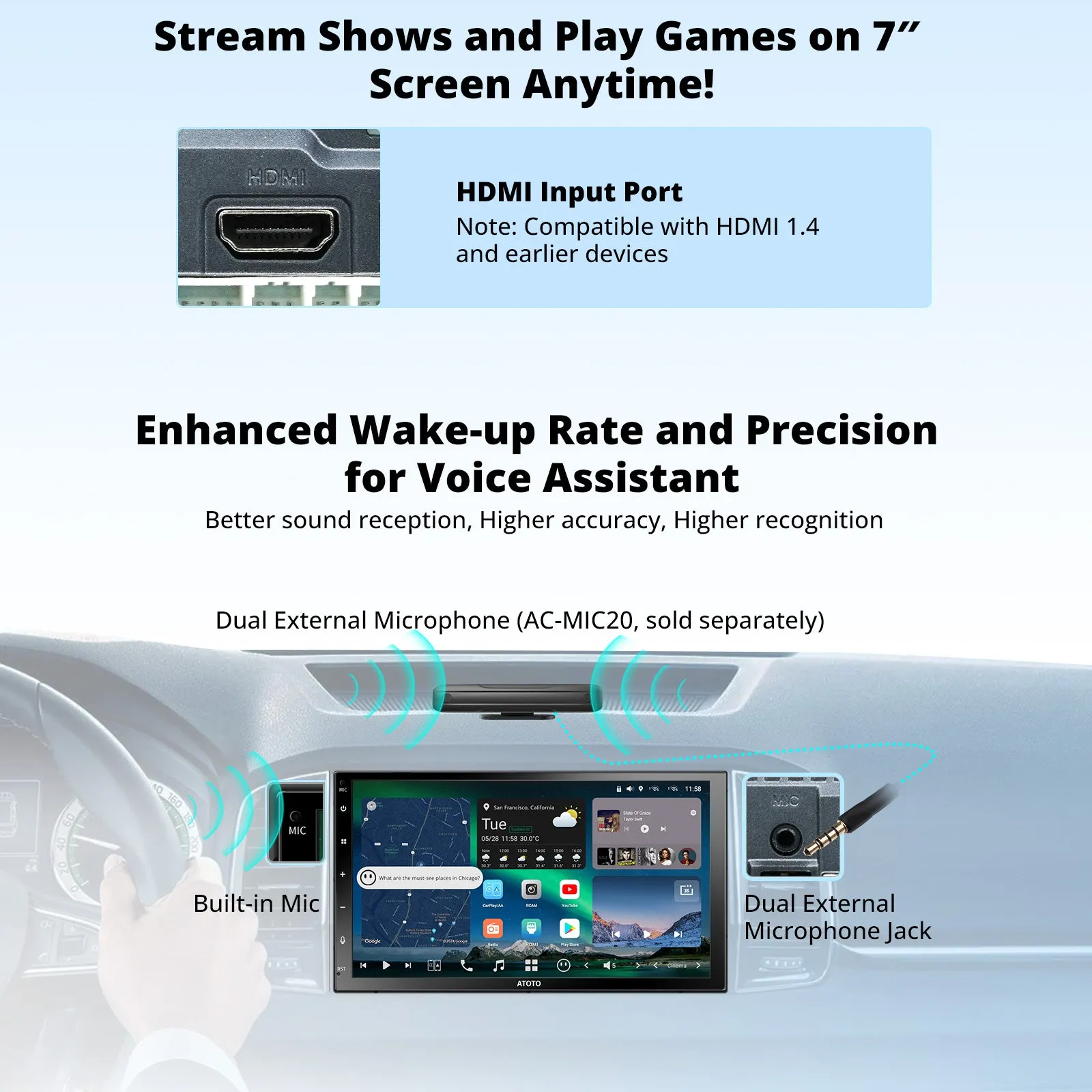 Atoto X10 Wireless Carplay & Android Auto 8GB 128GB X10G2B7E 7inch Double Din Android Car Stereo Talk to ChatGPT AI 4G LTE Dual Phone Connection & BT Dual Cam Input w/Recording GPS Tracker
