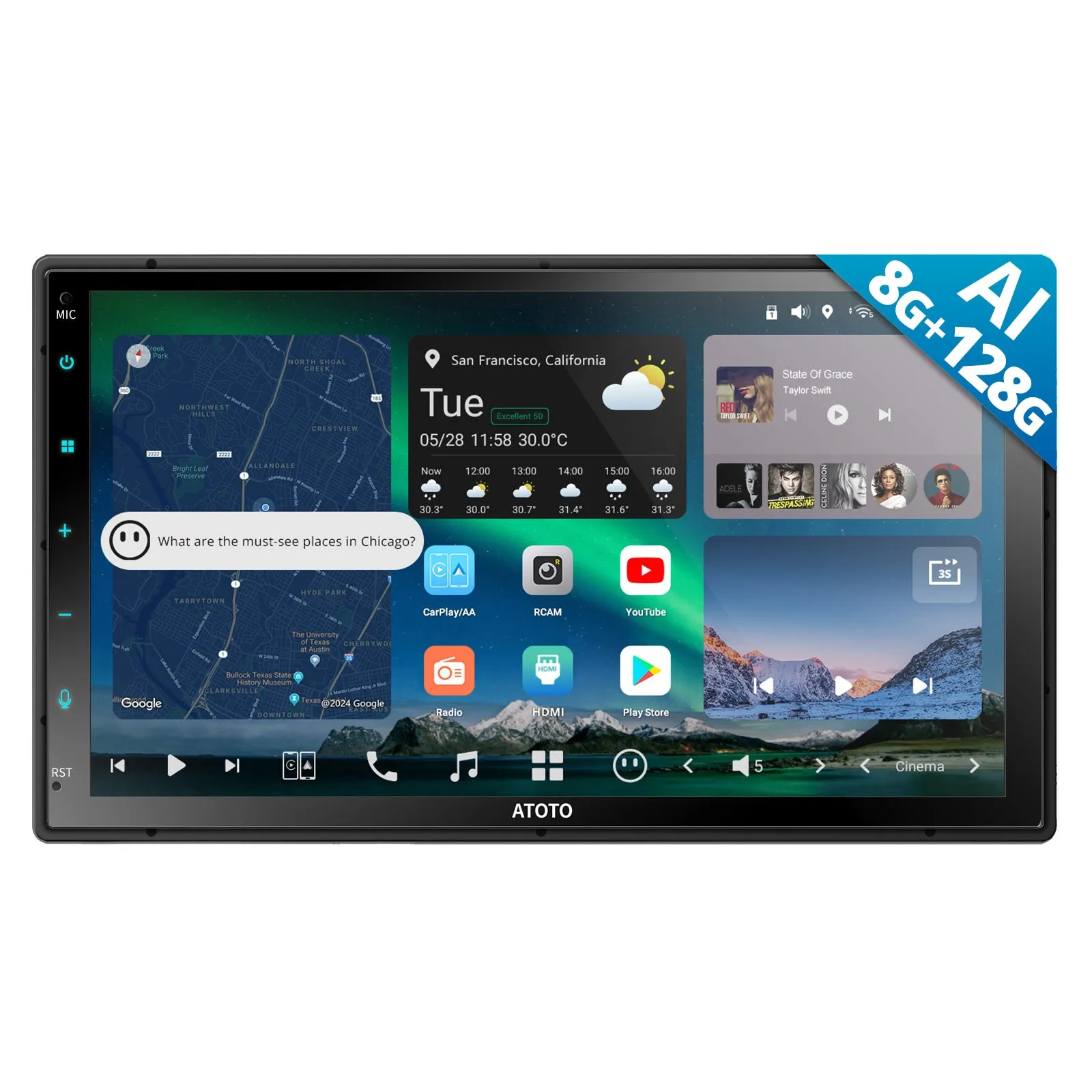 Atoto X10 Wireless Carplay & Android Auto 8GB 128GB X10G2B7E 7inch Double Din Android Car Stereo Talk to ChatGPT AI 4G LTE Dual Phone Connection & BT Dual Cam Input w/Recording GPS Tracker