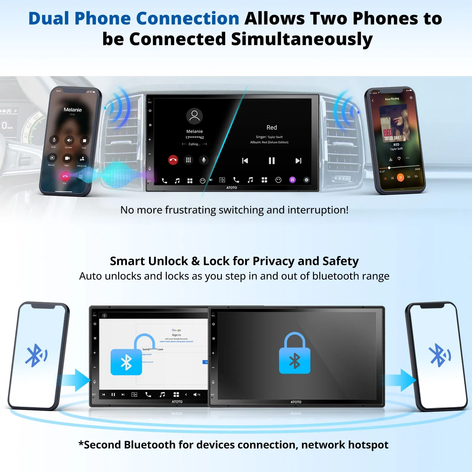 Atoto X10 Wireless Carplay & Android Auto 8GB 128GB X10G2B7E 7inch Double Din Android Car Stereo Talk to ChatGPT AI 4G LTE Dual Phone Connection & BT Dual Cam Input w/Recording GPS Tracker