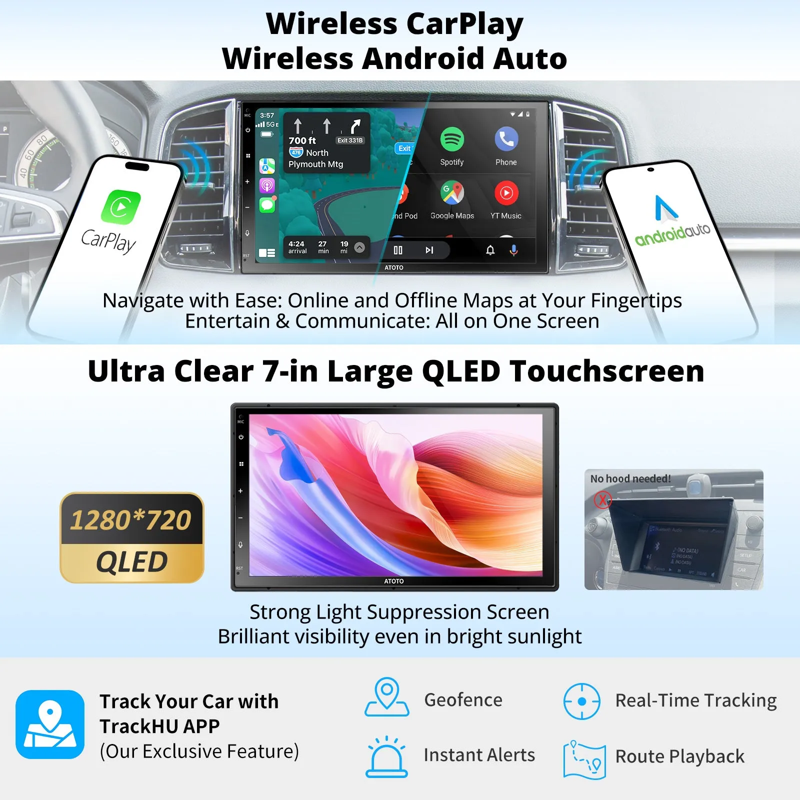 Atoto X10 Wireless Carplay & Android Auto 8GB 128GB X10G2B7E 7inch Double Din Android Car Stereo Talk to ChatGPT AI 4G LTE Dual Phone Connection & BT Dual Cam Input w/Recording GPS Tracker