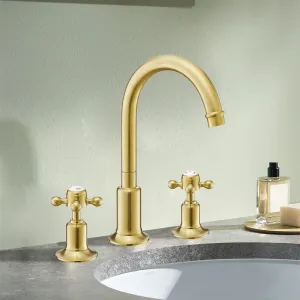 Aura Brushed Gold Traditional 3 Hole Deck-Mounted Basin Mixer Tap