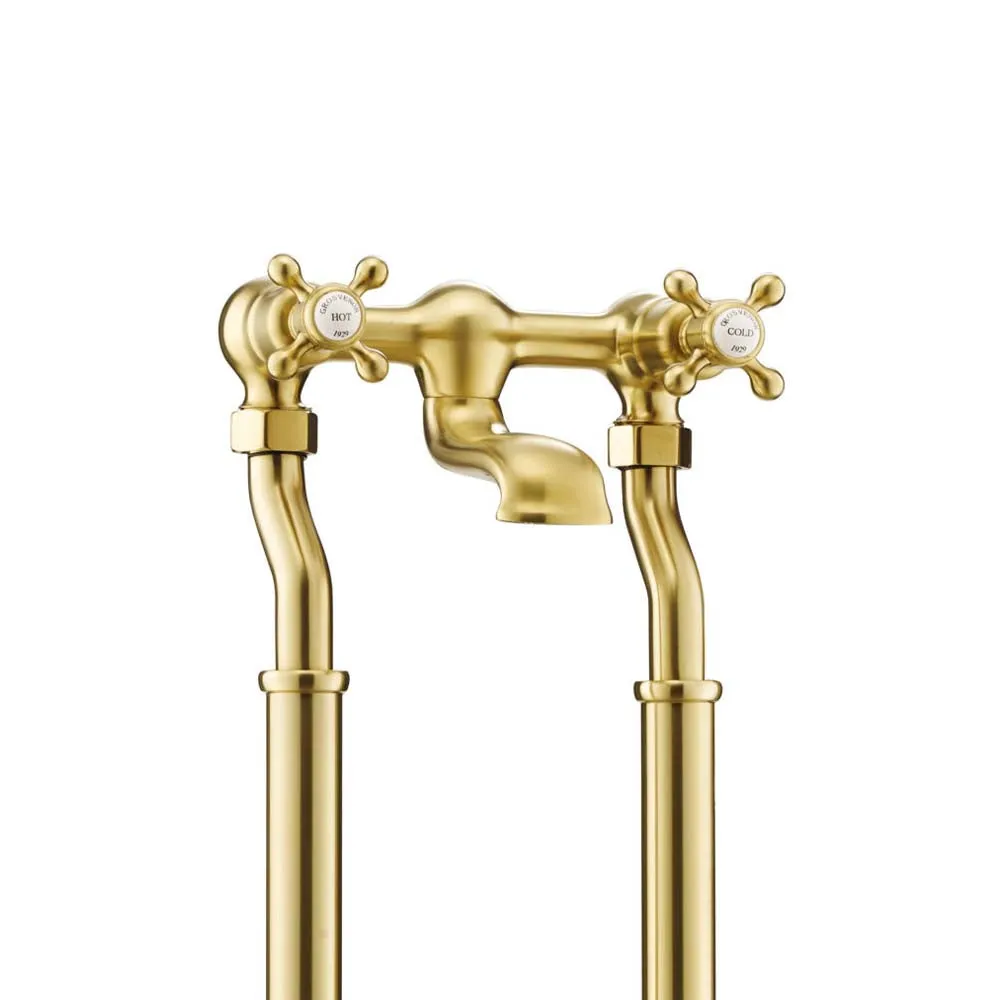 Aura Freestanding Bath Filler Tap with Crosshead Handles - Brushed Brass