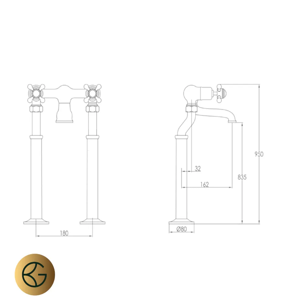 Aura Freestanding Bath Filler Tap with Crosshead Handles - Brushed Brass