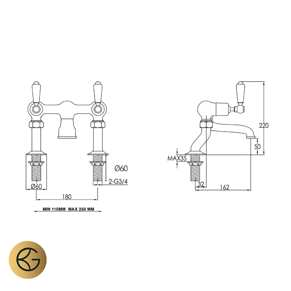 Aura Traditional Bath Filler Tap Brushed Brass