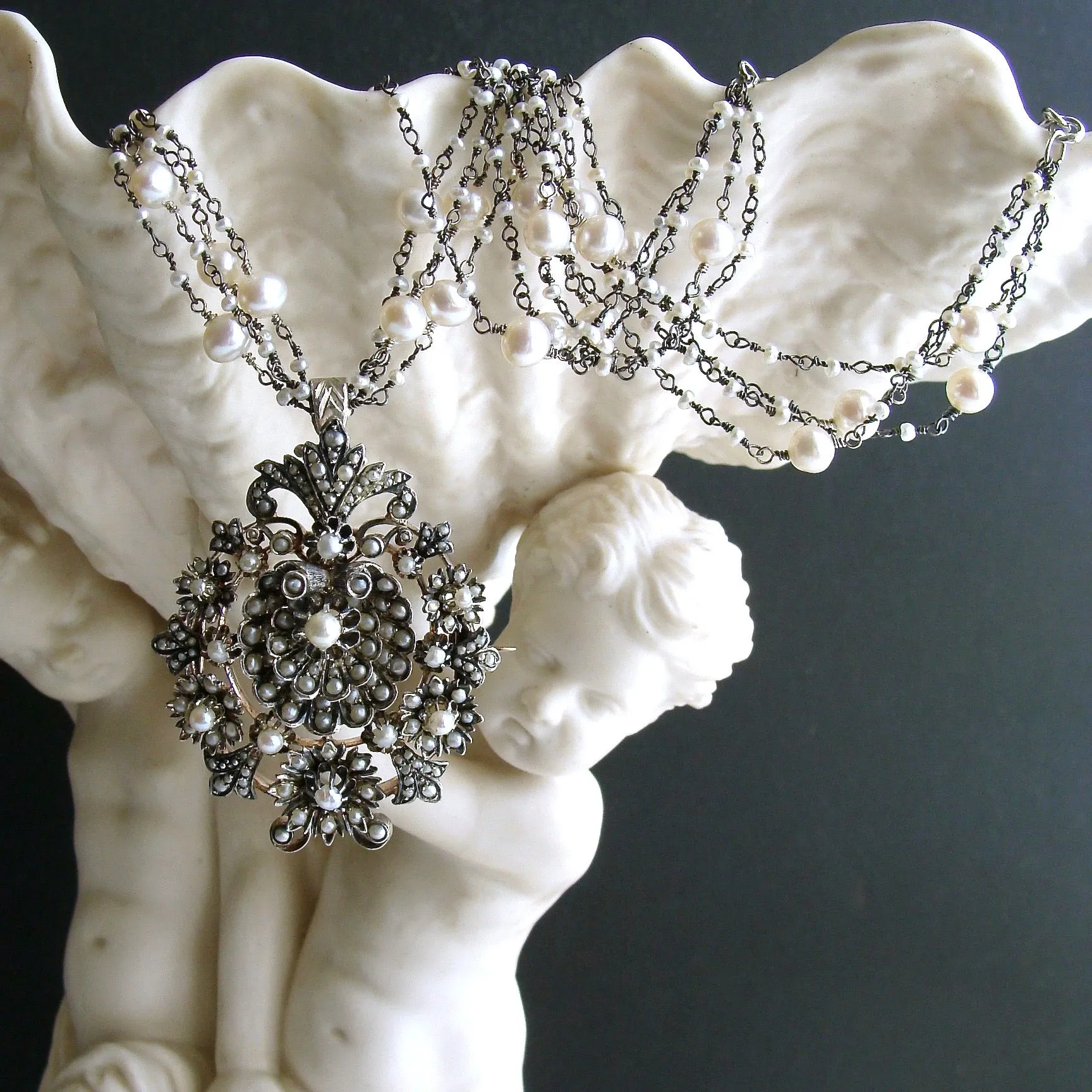 Austro Hungarian Seed Pearl Shell Necklace - Ianessa Necklace
