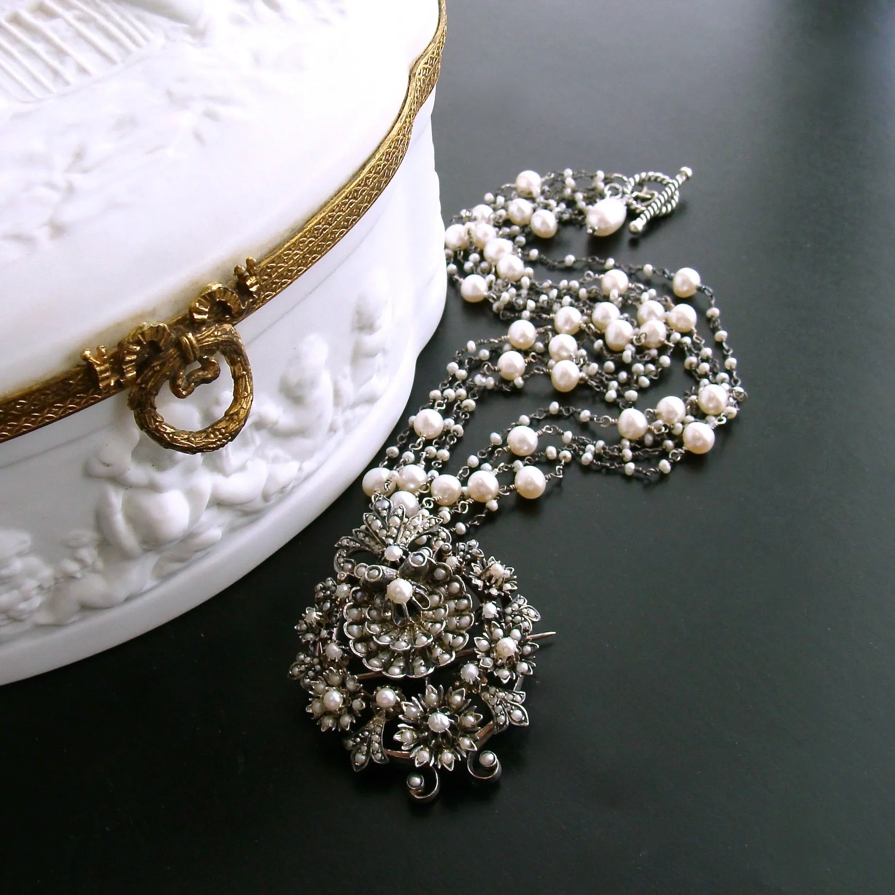 Austro Hungarian Seed Pearl Shell Necklace - Ianessa Necklace