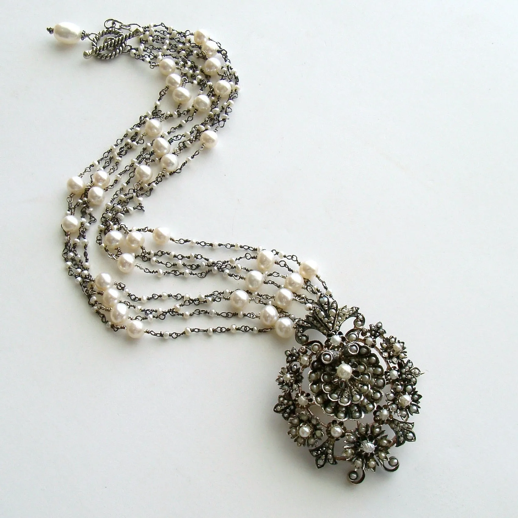 Austro Hungarian Seed Pearl Shell Necklace - Ianessa Necklace