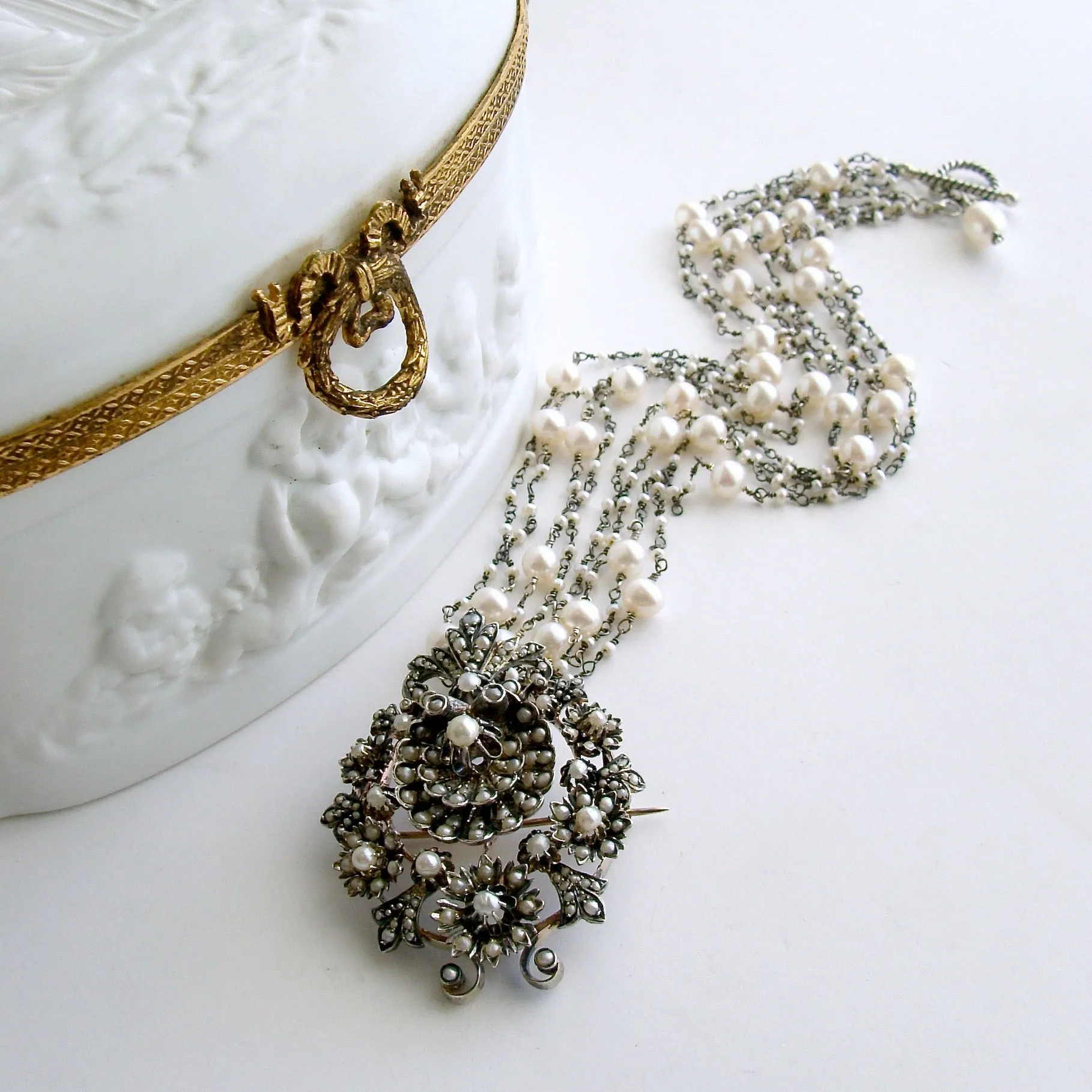 Austro Hungarian Seed Pearl Shell Necklace - Ianessa Necklace