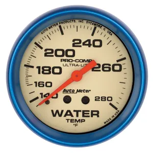 Autometer 2-5/8" Water Temperature, 140-280 °F, 4 FT., Mechanical, Ultra-Nite Gauge