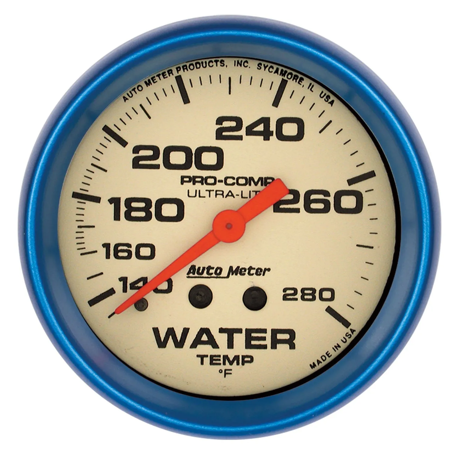 Autometer 2-5/8" Water Temperature, 140-280 °F, 4 FT., Mechanical, Ultra-Nite Gauge