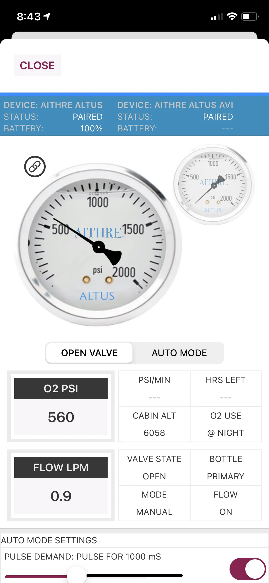AVI8 2-Place Smart O2 Valve with 152L Bottle and Altus Meso