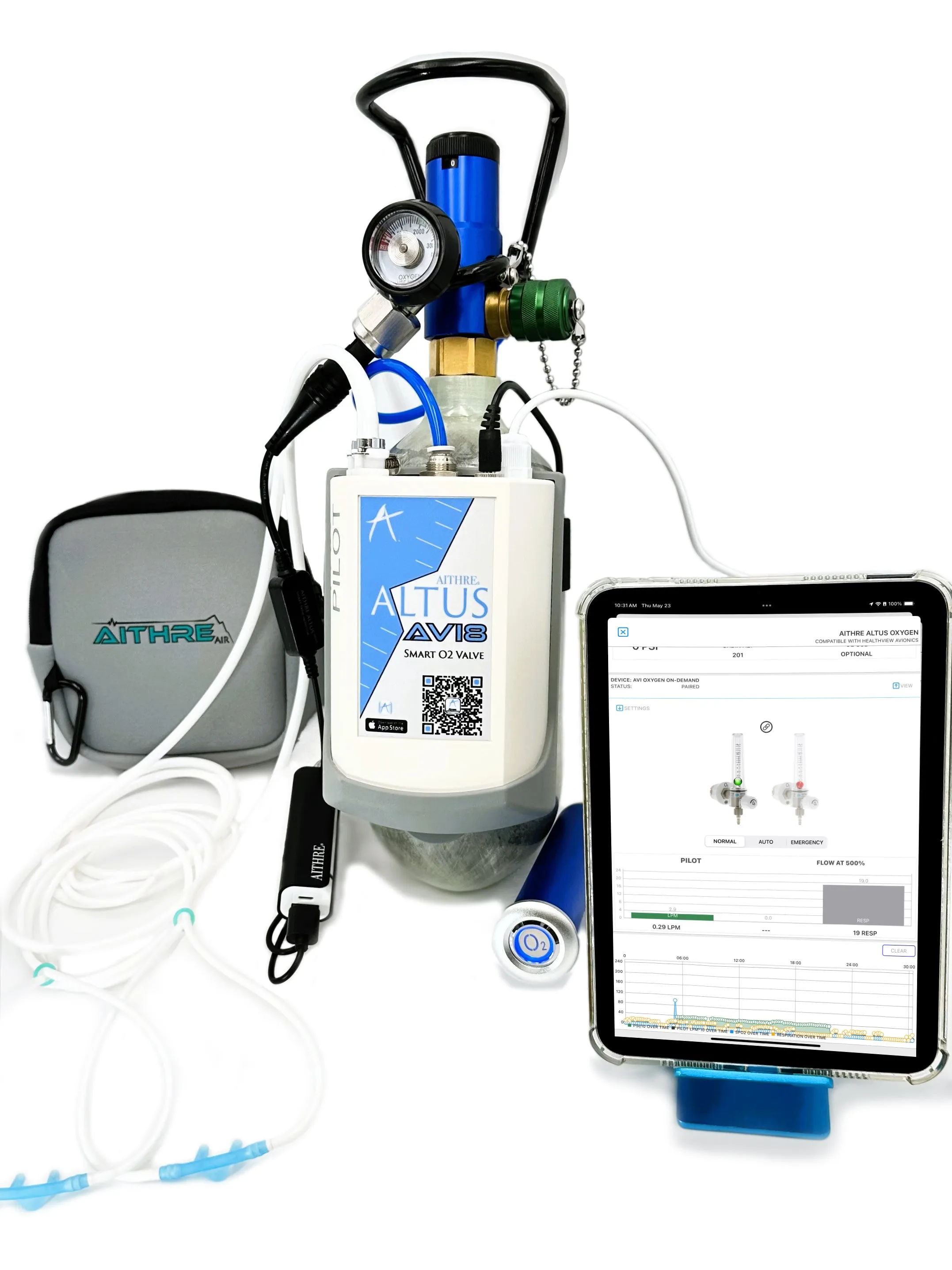 AVI8 2-Place Smart O2 Valve with 152L Bottle and Altus Meso
