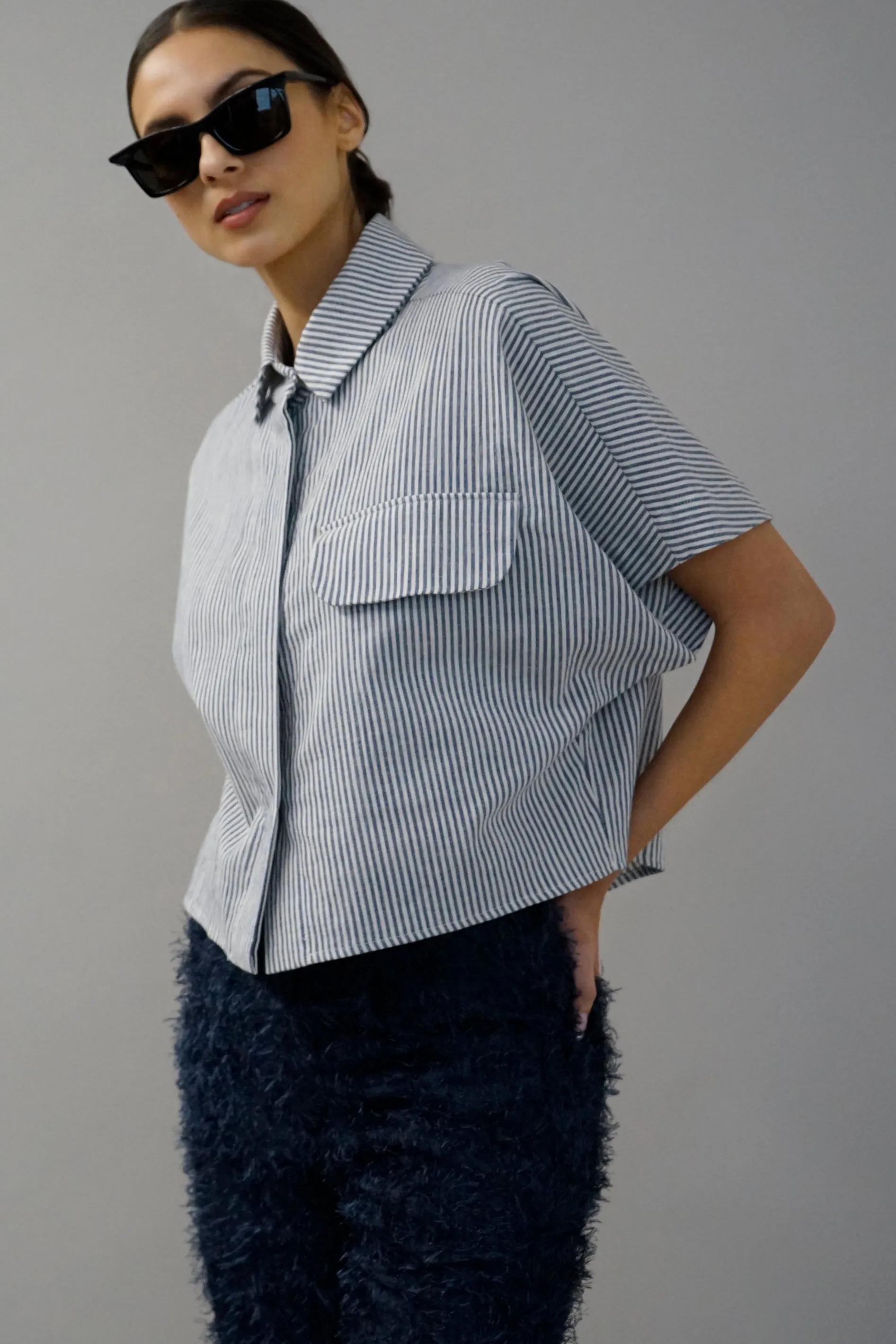 Avram Blue and White Pinstripe Button Down Shirt