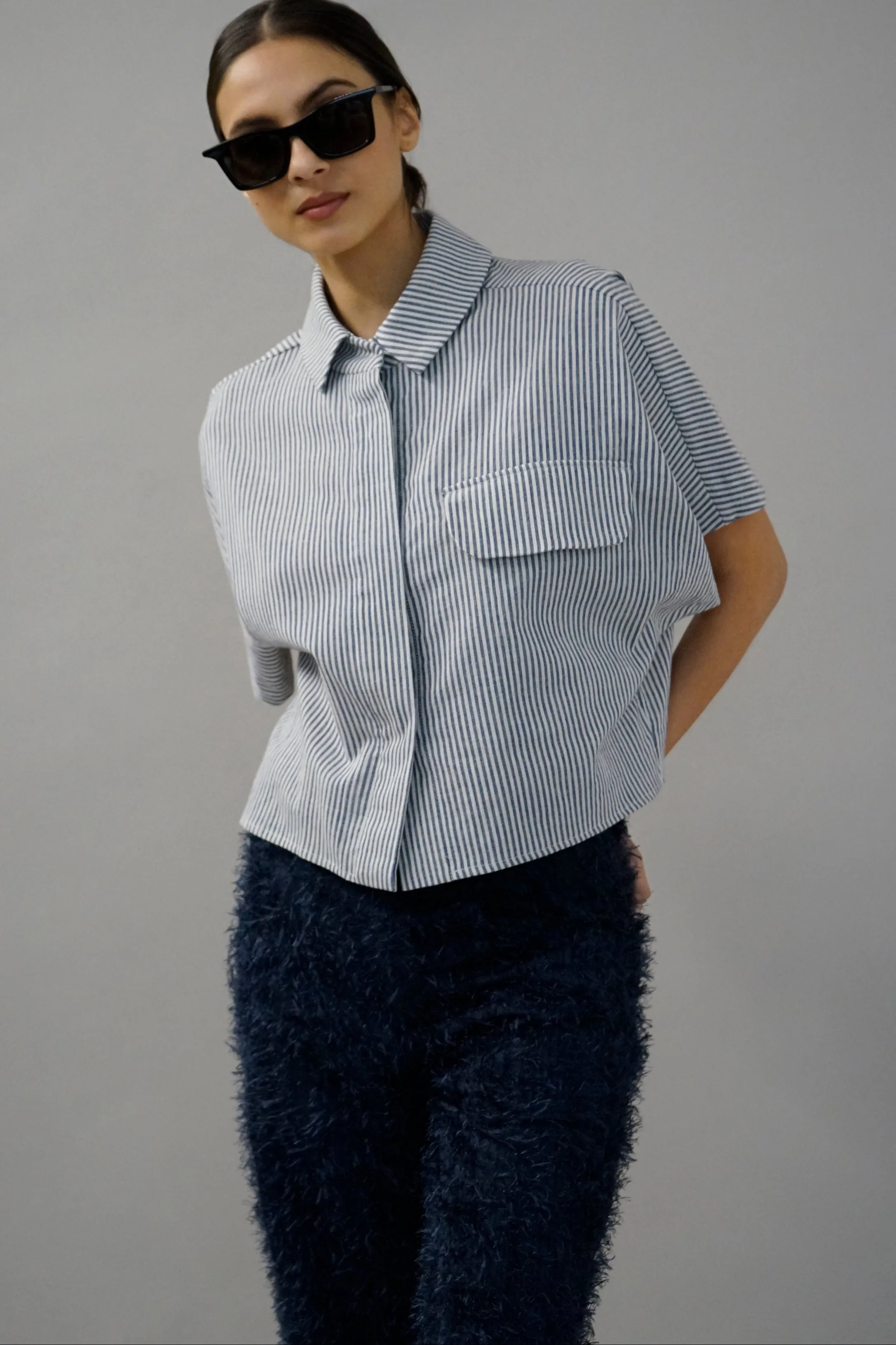 Avram Blue and White Pinstripe Button Down Shirt