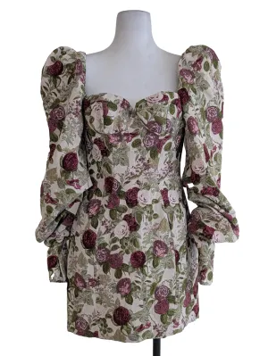 Azie Vintage Floral Jacquard Puff Sleeve Dress
