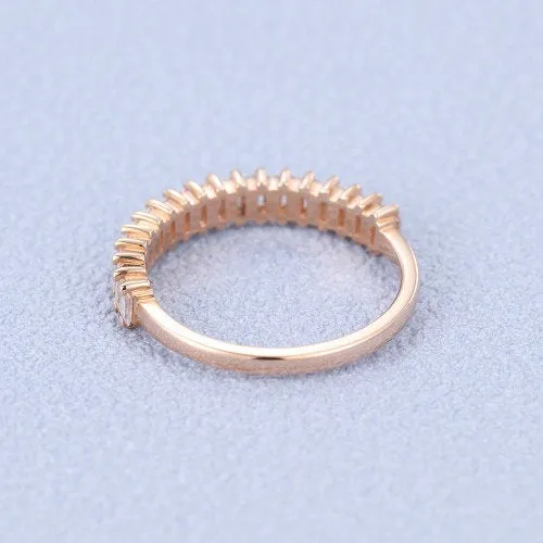 Baguette cut Moissanite Rose gold vintage Diamond wedding band for Bride Unique Elegant eternity engagement Ring for women Silver Jewellery