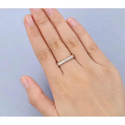 Baguette cut Moissanite Rose gold vintage Diamond wedding band for Bride Unique Elegant eternity engagement Ring for women Silver Jewellery