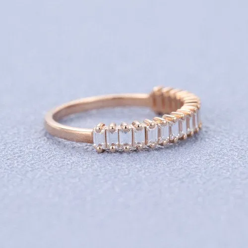 Baguette cut Moissanite Rose gold vintage Diamond wedding band for Bride Unique Elegant eternity engagement Ring for women Silver Jewellery