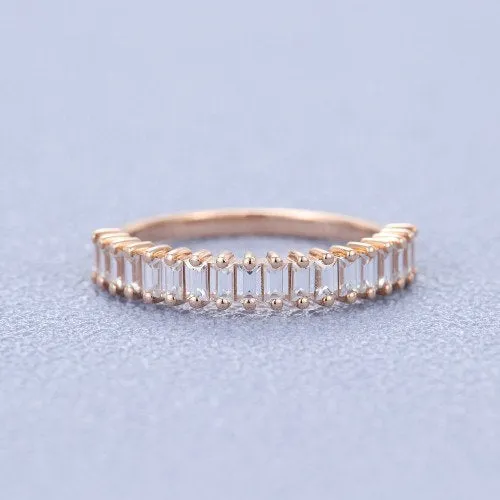 Baguette cut Moissanite Rose gold vintage Diamond wedding band for Bride Unique Elegant eternity engagement Ring for women Silver Jewellery