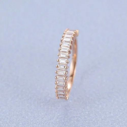 Baguette cut Moissanite Rose gold vintage Diamond wedding band for Bride Unique Elegant eternity engagement Ring for women Silver Jewellery