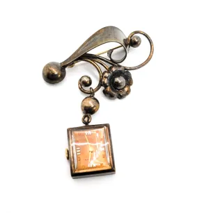 Banner 7 Jewel gold over sterling silver vintage pocket watch brooch For Repair