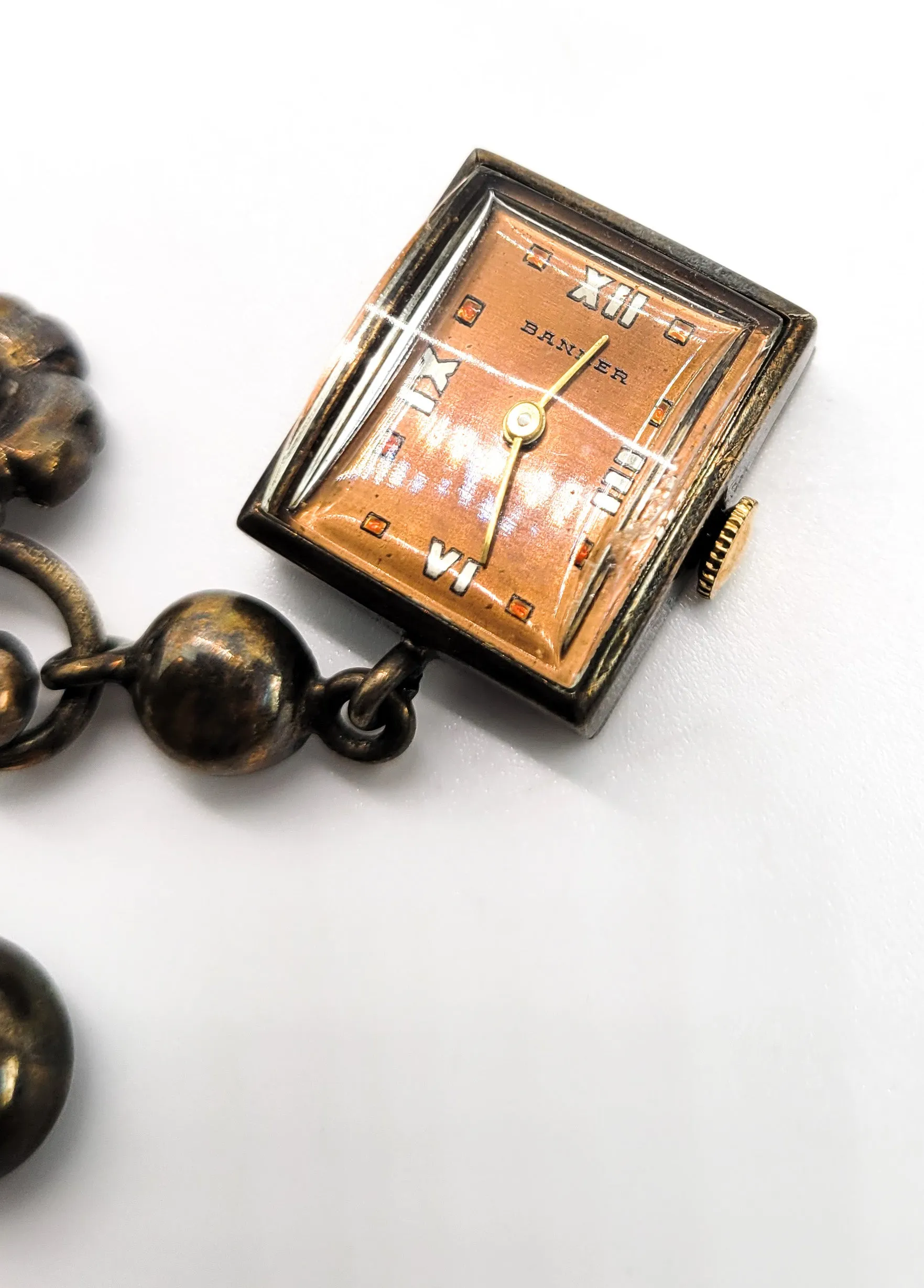 Banner 7 Jewel gold over sterling silver vintage pocket watch brooch For Repair