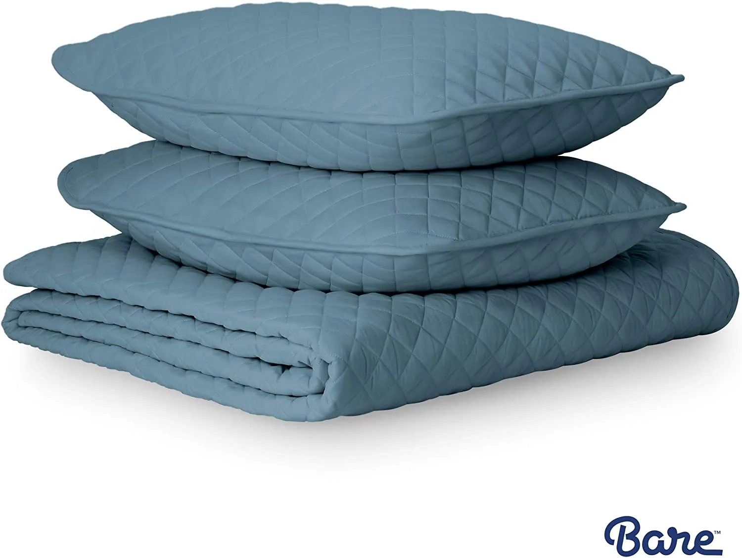 Bare Home Premium 3 Piece Coverlet Set - Full/Queen Size - Diamond Stitched - Ultra-Soft Luxurious Lightweight All Season Bedspread (Full/Queen) Coronet Blue
