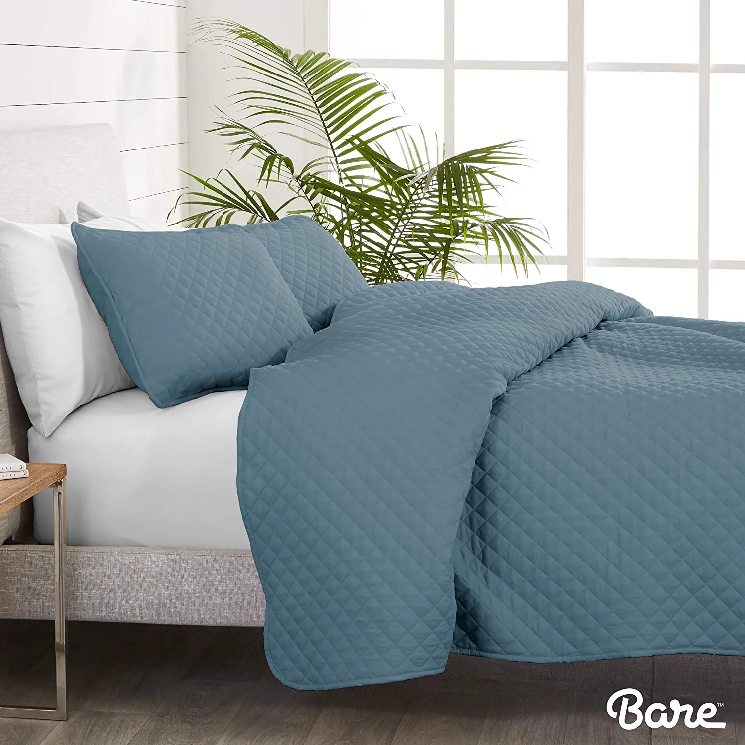 Bare Home Premium 3 Piece Coverlet Set - Full/Queen Size - Diamond Stitched - Ultra-Soft Luxurious Lightweight All Season Bedspread (Full/Queen) Coronet Blue