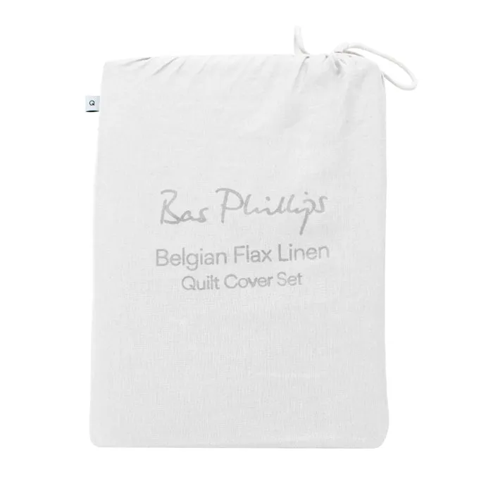 Bas Phillips Belgian Linen QUEEN Quilt Cover Set - WHITE