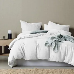 Bas Phillips Belgian Linen QUEEN Quilt Cover Set - WHITE