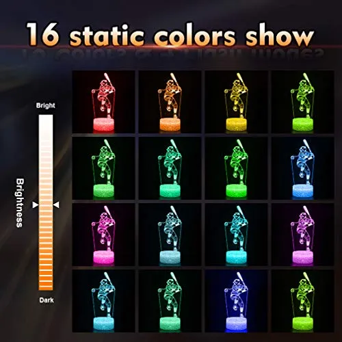 Baseball Man 3D Lamp Night Light with Remote & Touch Control,Multiple Colour & Flashing Modes&Brightness Adjusted,USB & Batteries Powered,Best Gifts for Sport Lovers Boys girls Kids (Baseball Man-1)