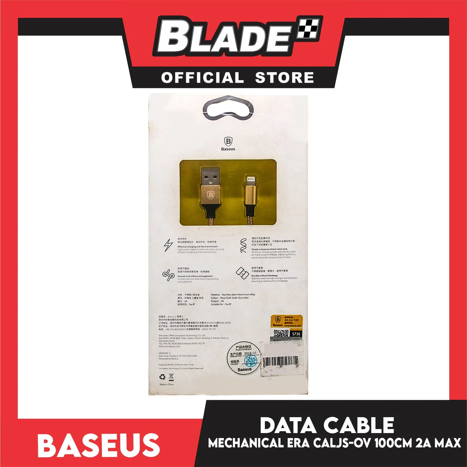 Baseus Data Cable Mechanical Era Metal Fabricating CALJS-OV IP 100cm 2.0A