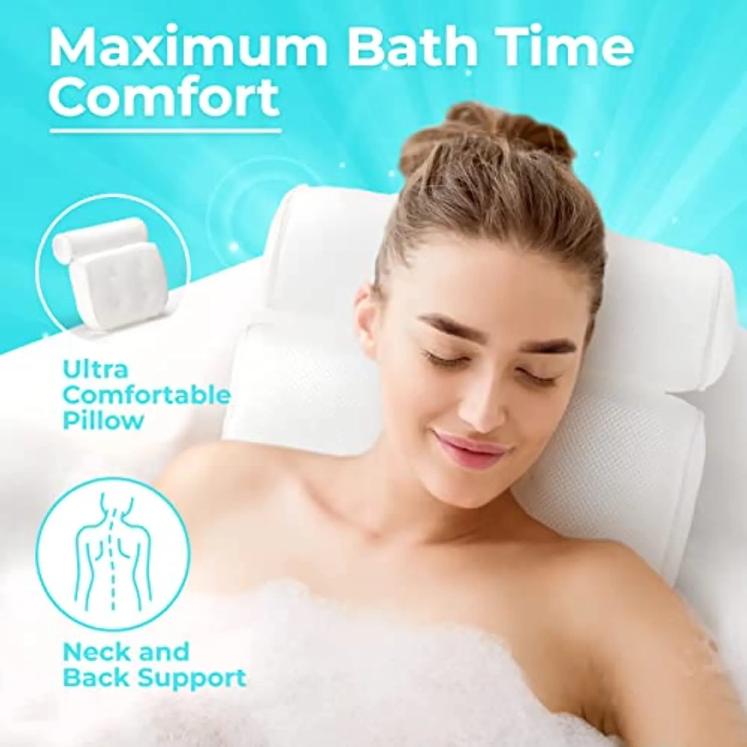 Bath Pillow (Non Slip), Relaxing Bath Pillows for Tub Neck and Back Support, Luxury Bathtub Pillow Headrest Cushion, Bath Tub Pillow Neck Head, Bath Accessories Women, Spa Jacuzzi Hot Tub Pillow Rest