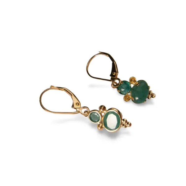 Beautiful 14K Yellow Gold Emerald Drop Designer Earrings